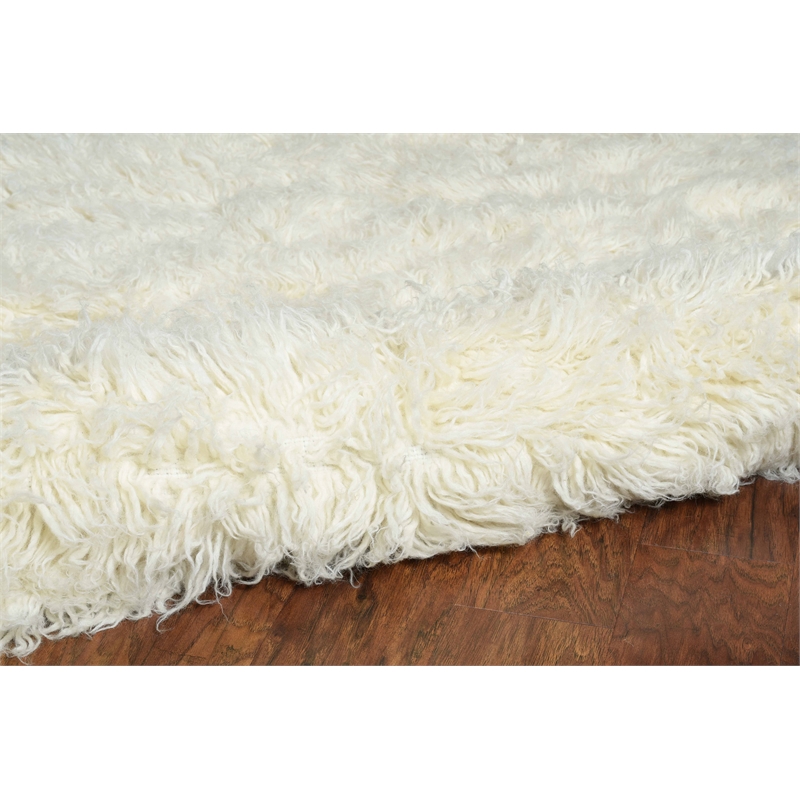 Linon New Flokati Hand Woven Wool 8'R Rug in Natural