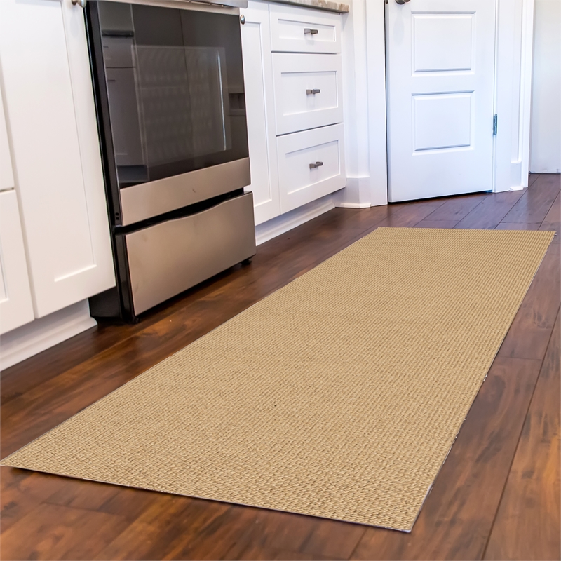 Linon Rushton Hand Tufted Wool 2'x8' Rug in Sisal Brown