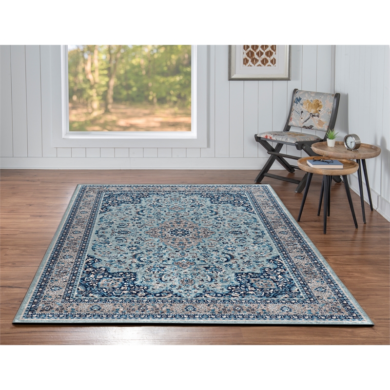 Linon Eclipse Macon Woven Polyester 5'x 7' Rug in Blue