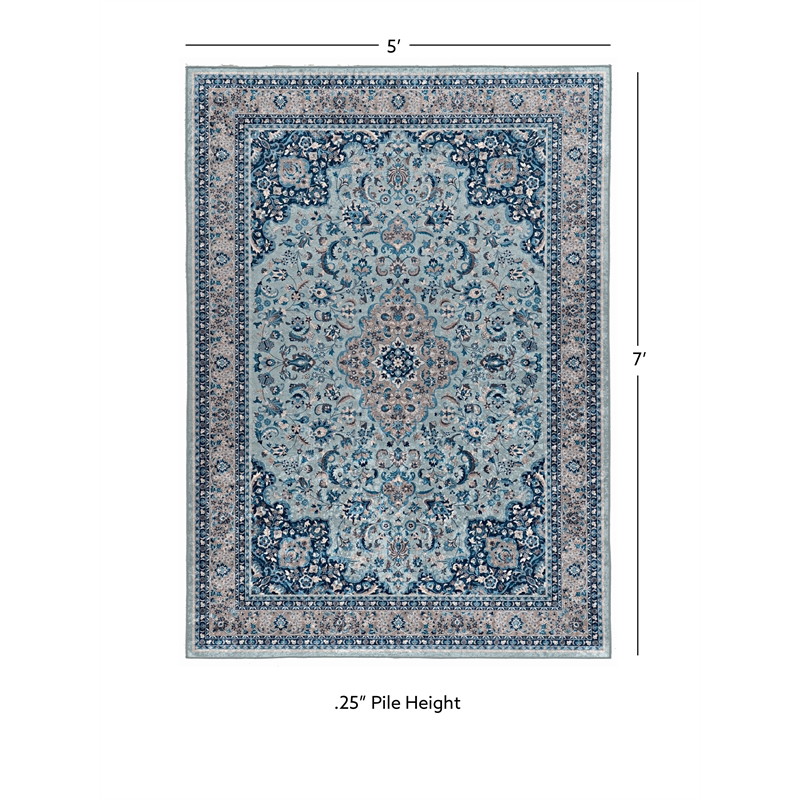 Linon Eclipse Macon Woven Polyester 5'x 7' Rug in Blue