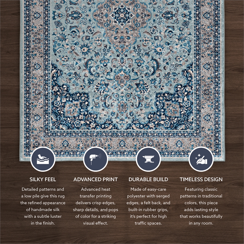 Linon Eclipse Macon Woven Polyester 5'x 7' Rug in Blue
