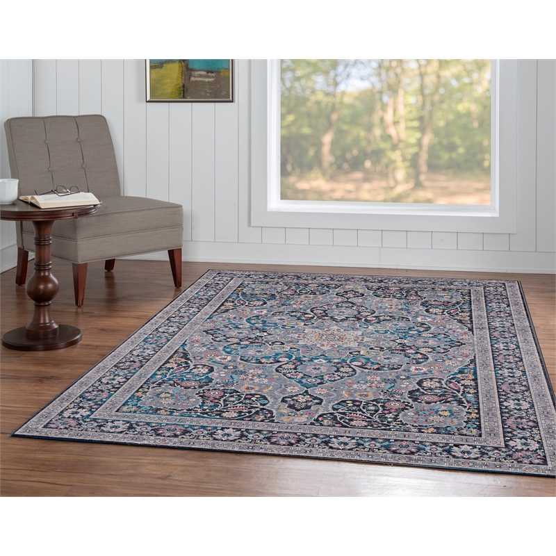 Linon Eclipse Rania Woven Polyester 5'x 7' Rug in Gray