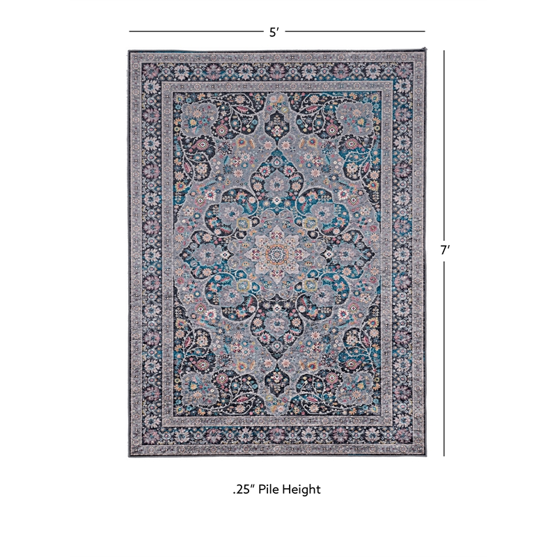 Linon Eclipse Rania Woven Polyester 5'x 7' Rug in Gray