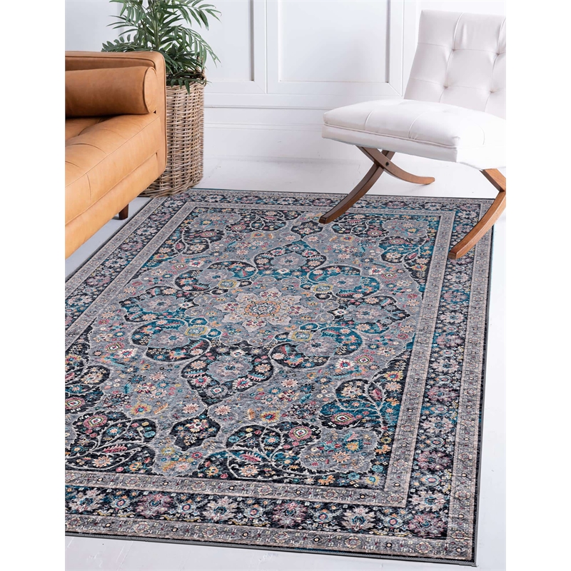 Linon Eclipse Rania Woven Polyester 5'x 7' Rug in Gray
