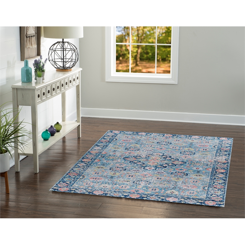 Linon Eclipse Agile Woven Polyester 5'x 7' Rug in Blue