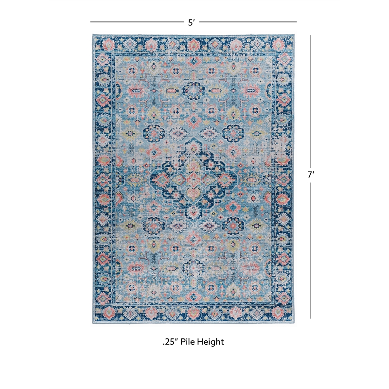 Linon Eclipse Agile Woven Polyester 5'x 7' Rug in Blue