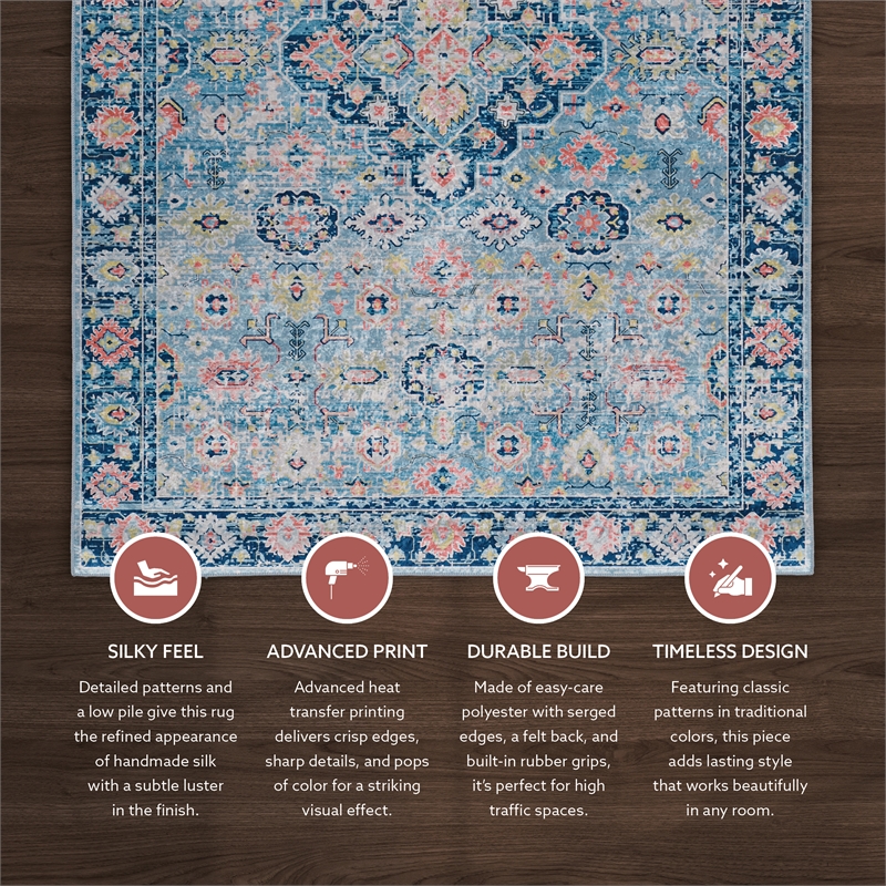 Linon Eclipse Agile Woven Polyester 5'x 7' Rug in Blue