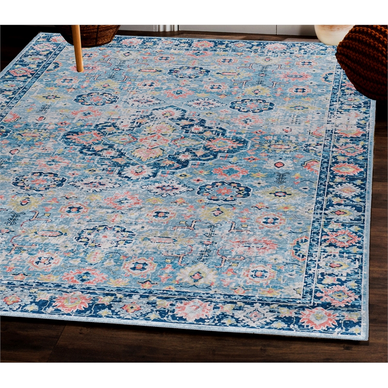 Linon Eclipse Agile Woven Polyester 5'x 7' Rug in Blue