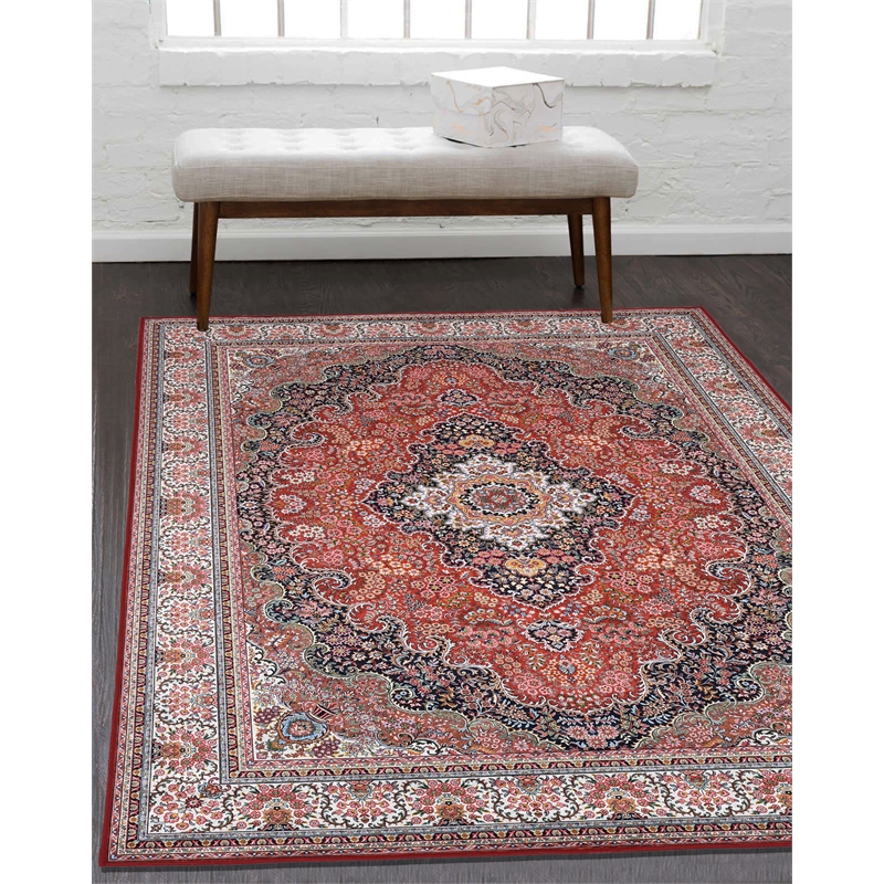 Linon Eclipse Sanlin Woven Polyester 5'x7' Rug in Red