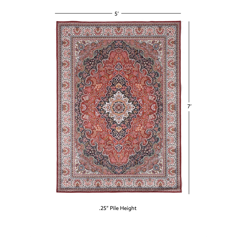 Linon Eclipse Sanlin Woven Polyester 5'x7' Rug in Red