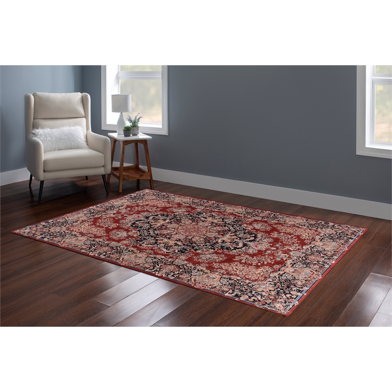Linon Eclipse Martin Woven Polyester 5'x 7' Rug in Red
