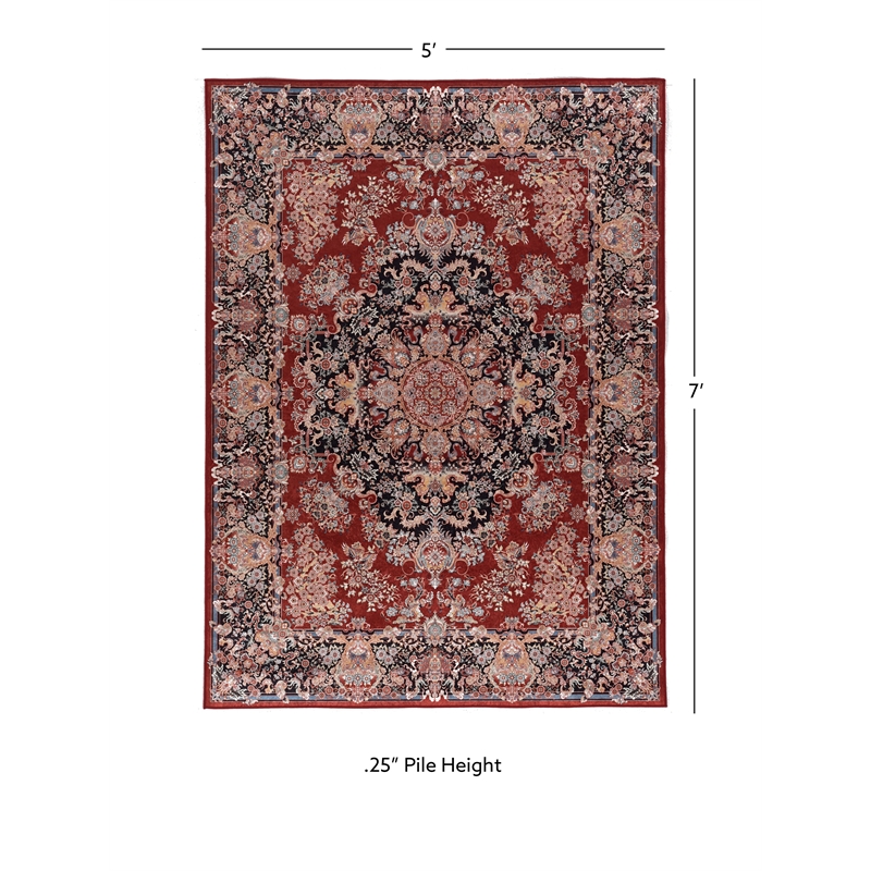 Linon Eclipse Martin Woven Polyester 5'x 7' Rug in Red