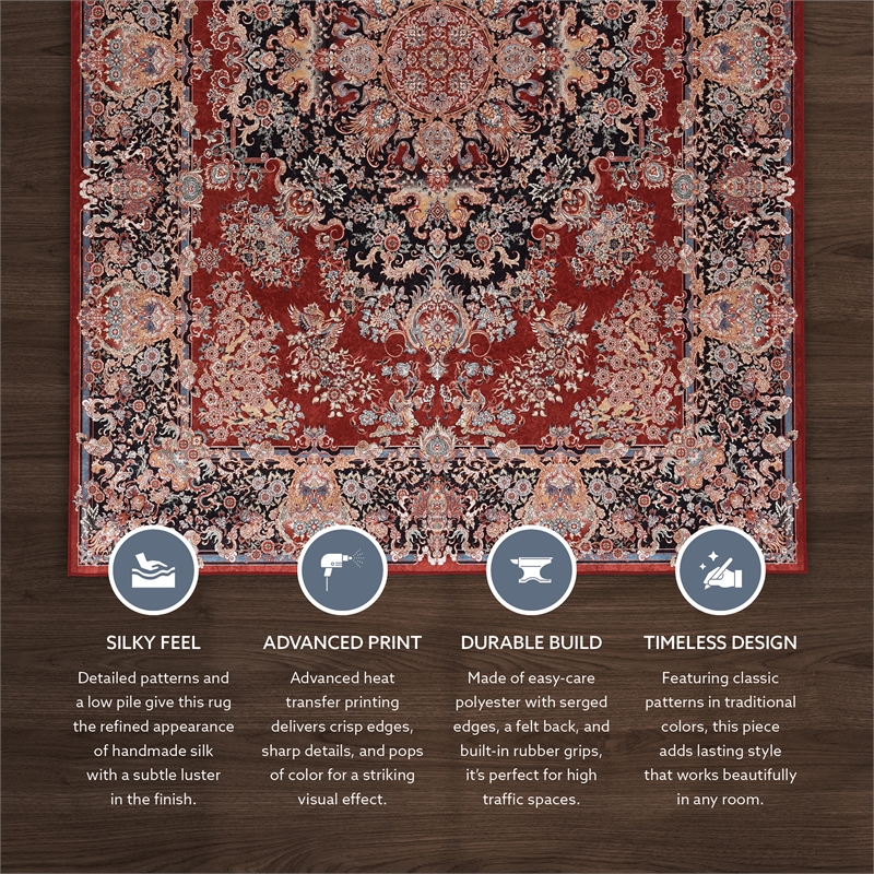 Linon Eclipse Martin Woven Polyester 5'x 7' Rug in Red