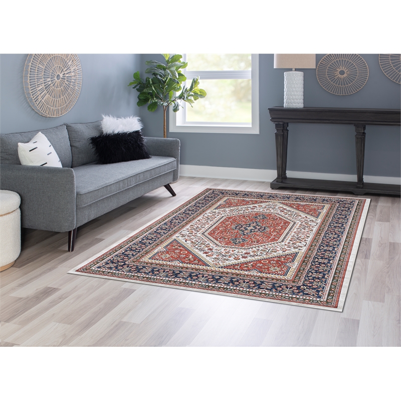 Linon Eclipse Bayer Woven Polyester 5'x 7' Rug in Red