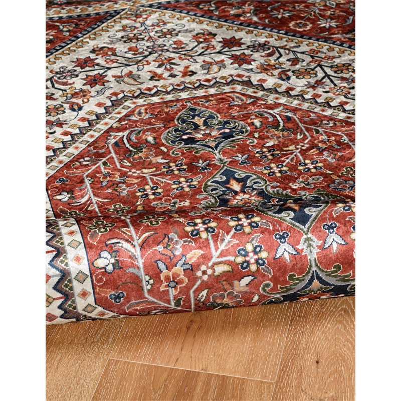 Linon Eclipse Bayer Woven Polyester 5'x 7' Rug in Red