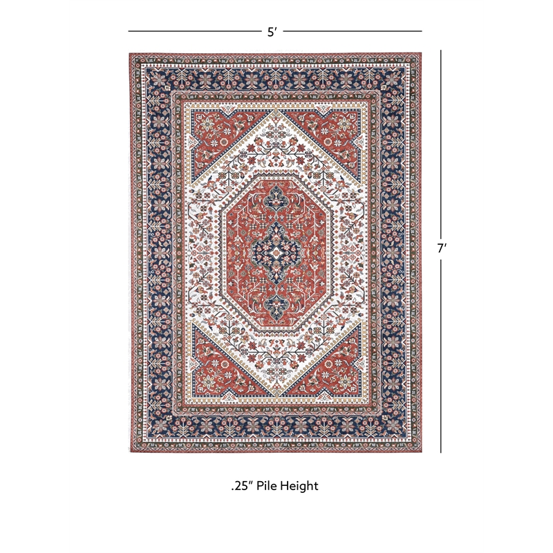 Linon Eclipse Bayer Woven Polyester 5'x 7' Rug in Red