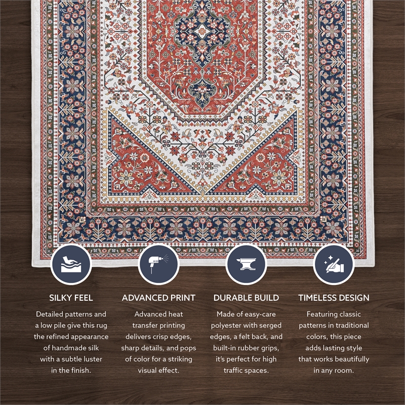 Linon Eclipse Bayer Woven Polyester 5'x 7' Rug in Red