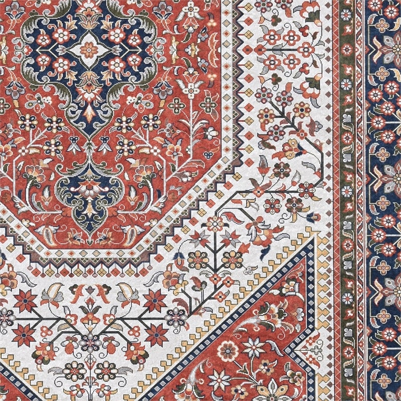 Linon Eclipse Bayer Woven Polyester 5'x 7' Rug in Red