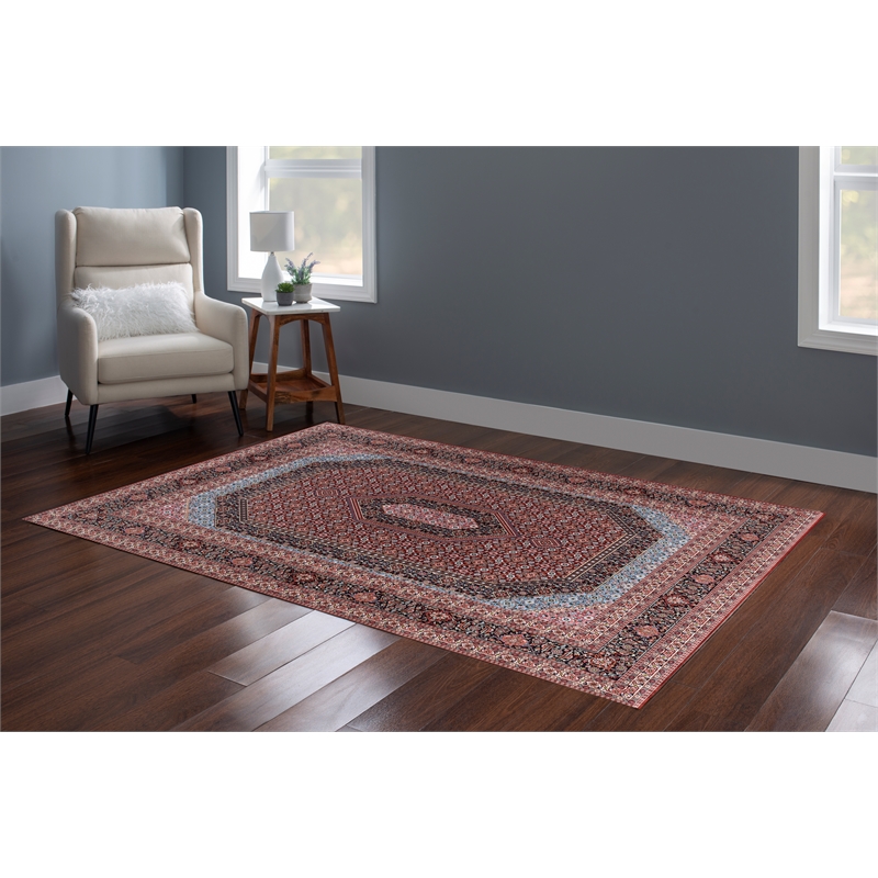 Linon Eclipse Milton Woven Polyester 5'x 7' Rug in Red