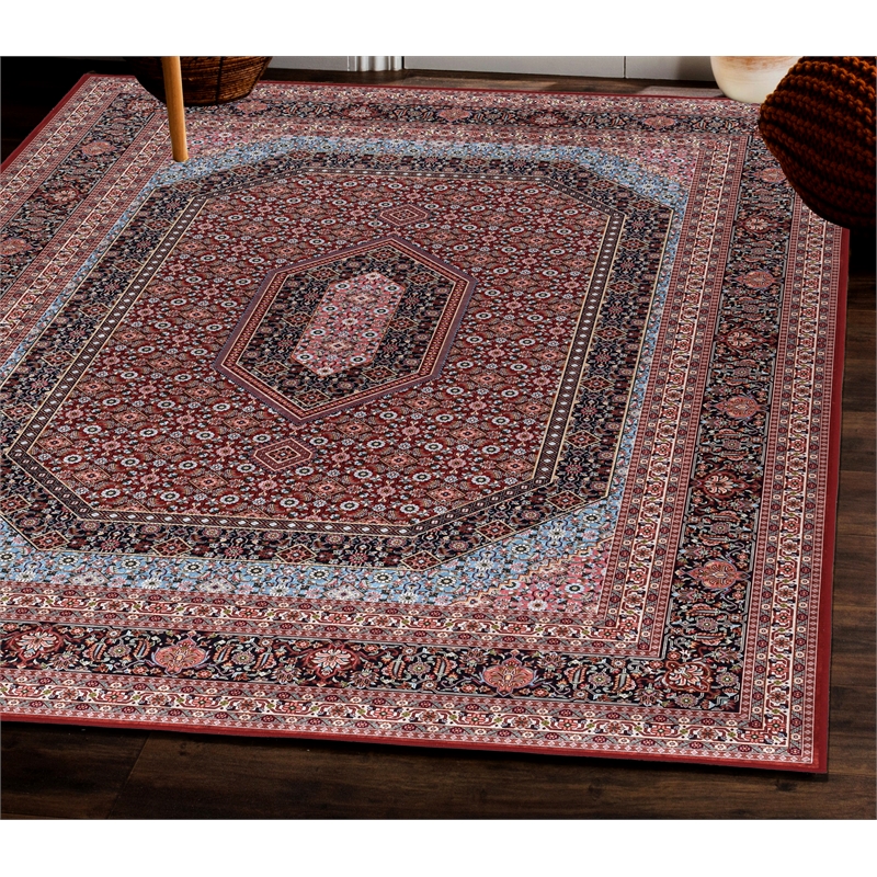 Linon Eclipse Milton Woven Polyester 5'x 7' Rug in Red