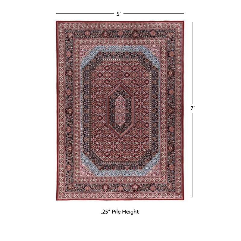 Linon Eclipse Milton Woven Polyester 5'x 7' Rug in Red