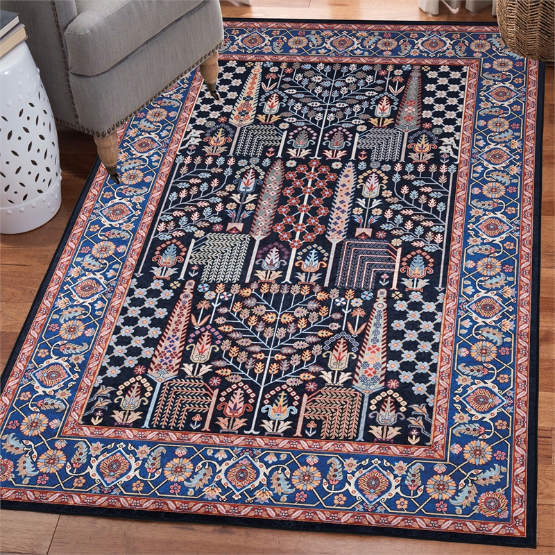 Linon Eclipse Tenley Woven Polyester 5'x 7' Rug in Navy Blue