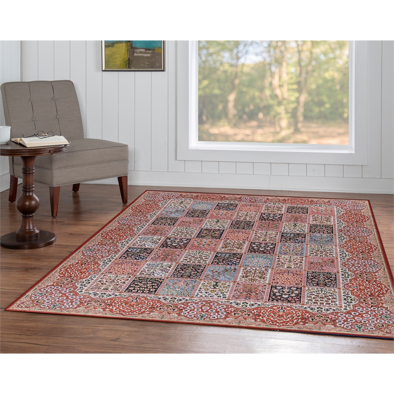 Linon Eclipse Morris Woven Polyester 5'x 7' Rug in Red