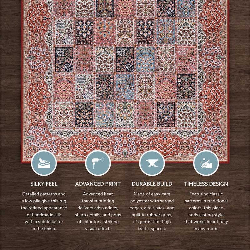 Linon Eclipse Morris Woven Polyester 5'x 7' Rug in Red