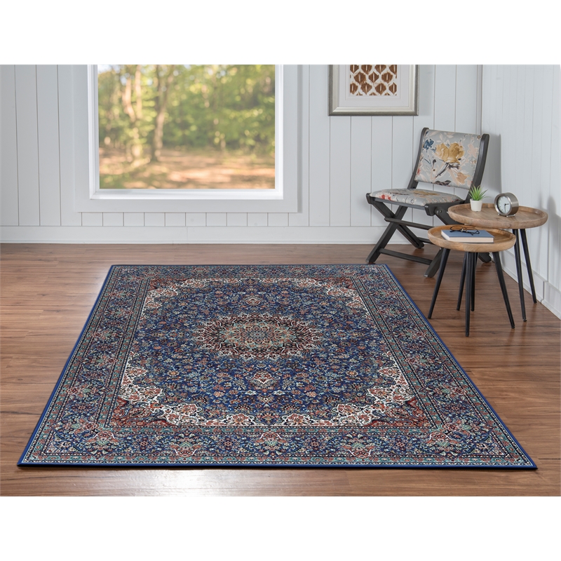 Linon Eclipse Klein Woven Polyester 5'x 7' Rug in Blue