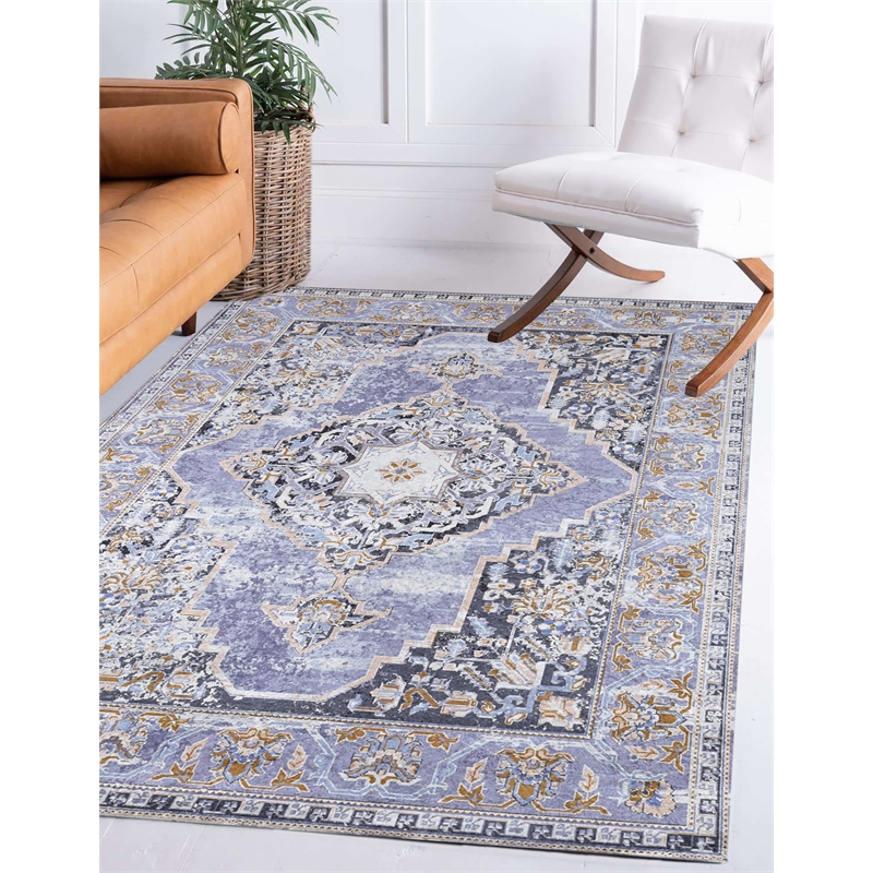 Linon Eclipse Tyler Woven Polyester 5'x 7' Rug in Lavender Purple