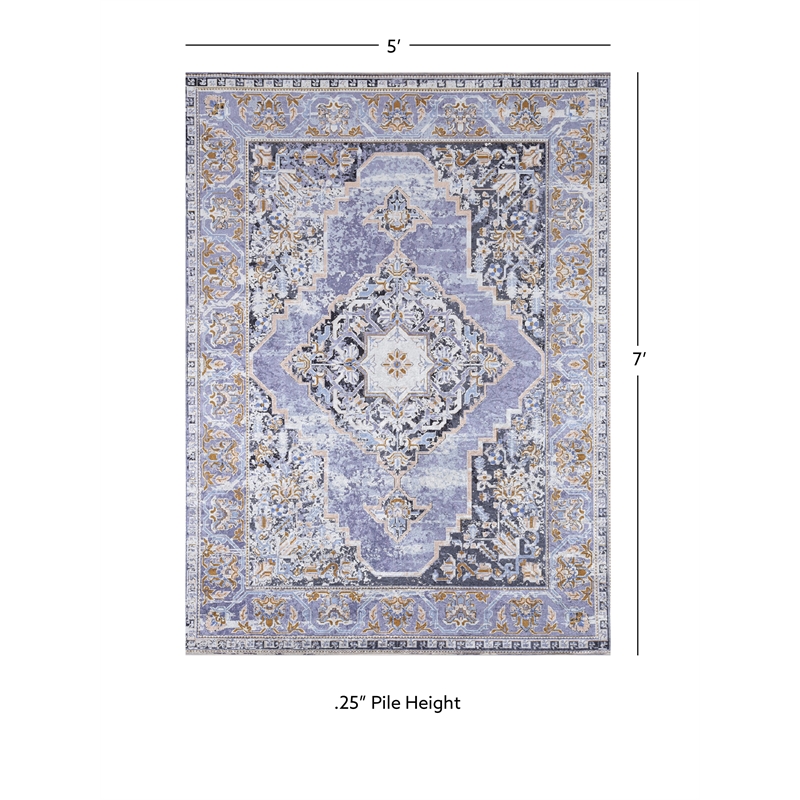 Linon Eclipse Tyler Woven Polyester 5'x 7' Rug in Lavender Purple