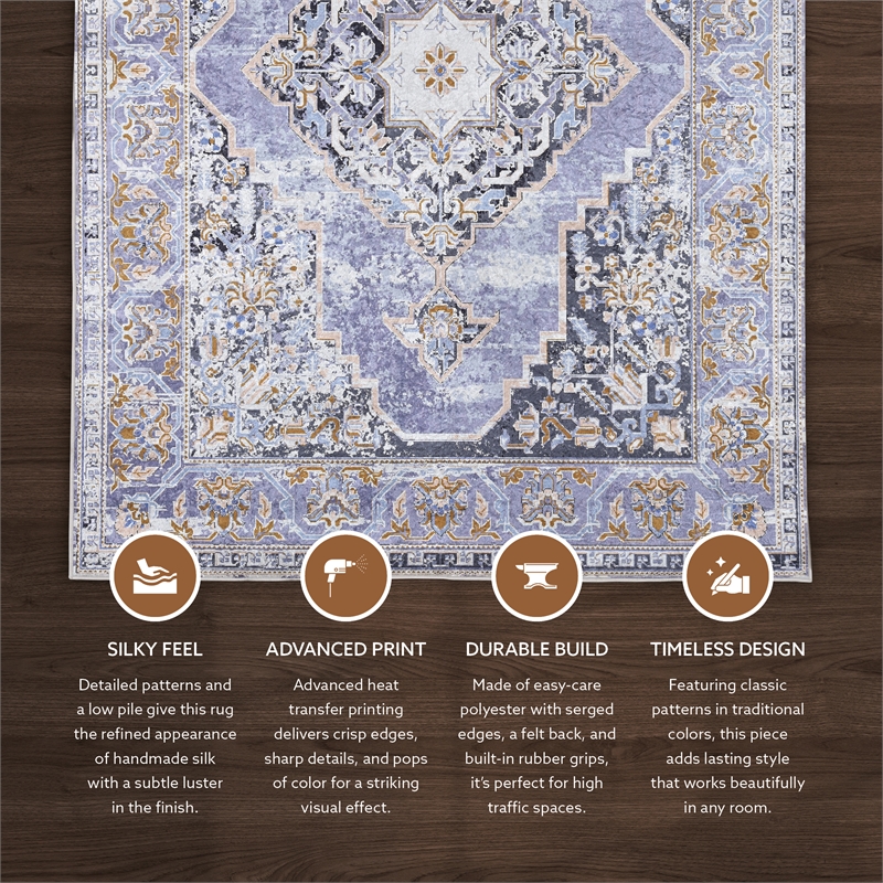 Linon Eclipse Tyler Woven Polyester 5'x 7' Rug in Lavender Purple