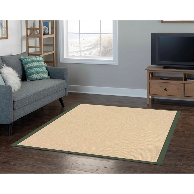 Linon Empire Machine Tufted Wool 5'x8' Rug in Natural and Green