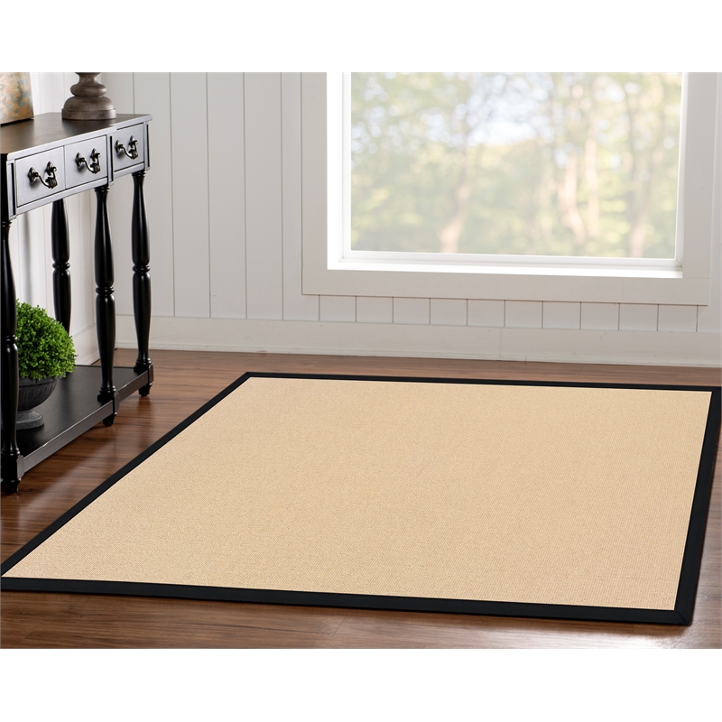 Linon Empire Machine Tufted Wool 5'x8' Rug in Natural and Black