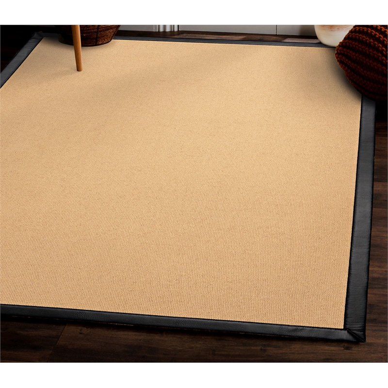 Linon Empire Machine Tufted Wool 5'x8' Rug in Sisal and Black Leather