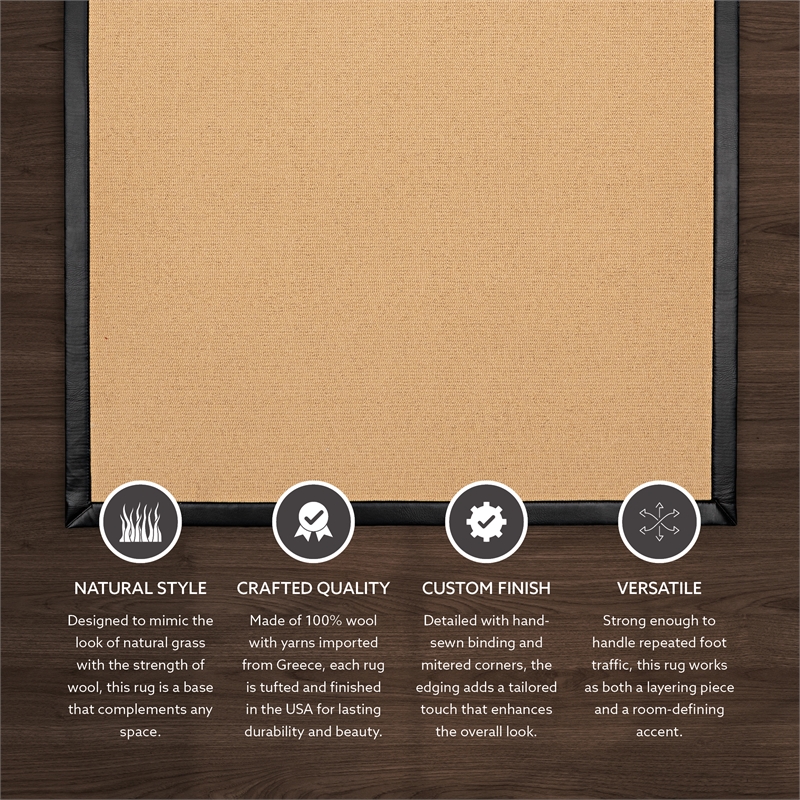 Linon Empire Machine Tufted Wool 5'x8' Rug in Sisal and Black Leather