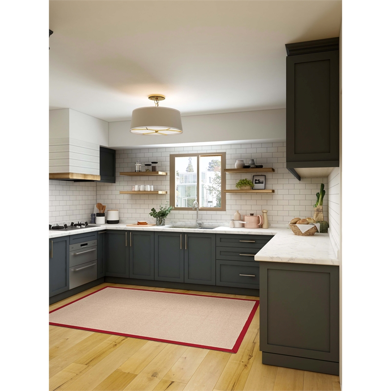 Linon Empire Machine Tufted Wool 4'x6' Rug in Natural and Red
