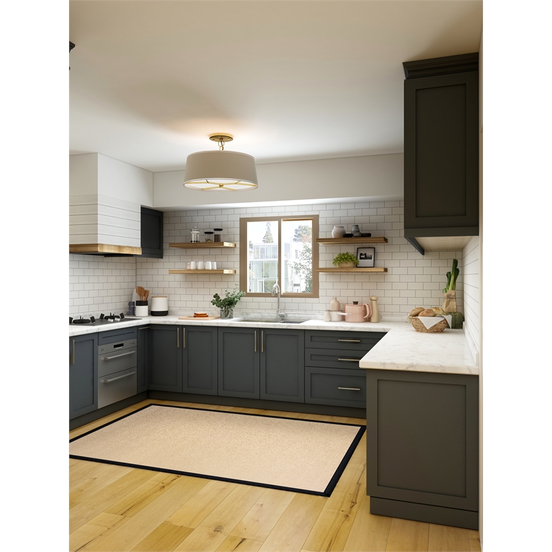 Linon Empire Machine Tufted Wool 4'x6' Rug in Natural and Black Leather