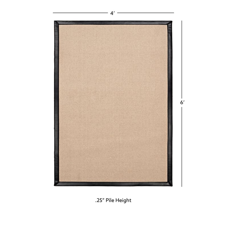 Linon Empire Machine Tufted Wool 4'x6' Rug in Natural and Black Leather