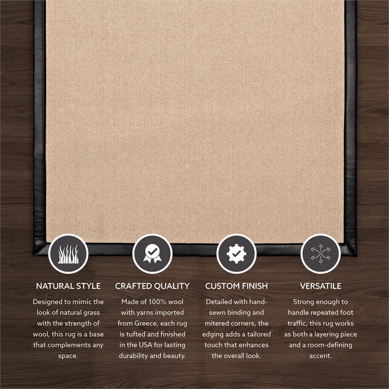 Linon Empire Machine Tufted Wool 4'x6' Rug in Natural and Black Leather