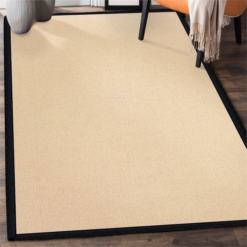 Linon Empire Machine Tufted Wool 5'x8' Rug in Natural and Black Leather
