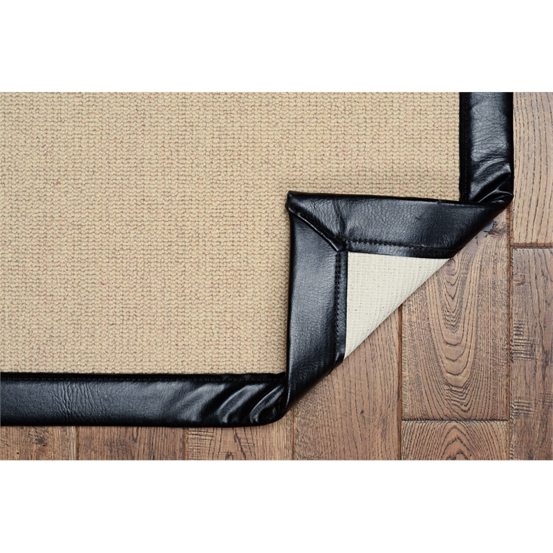 Linon Empire Machine Tufted Wool 5'x8' Rug in Natural and Black Leather