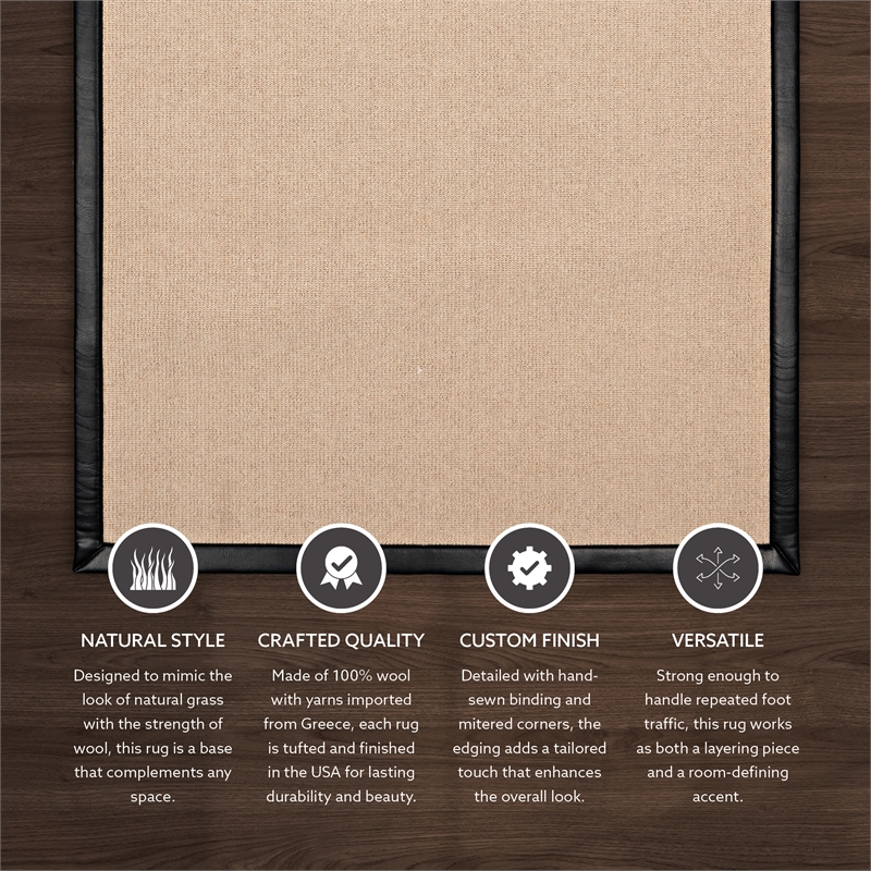 Linon Empire Machine Tufted Wool 5'x8' Rug in Natural and Black Leather