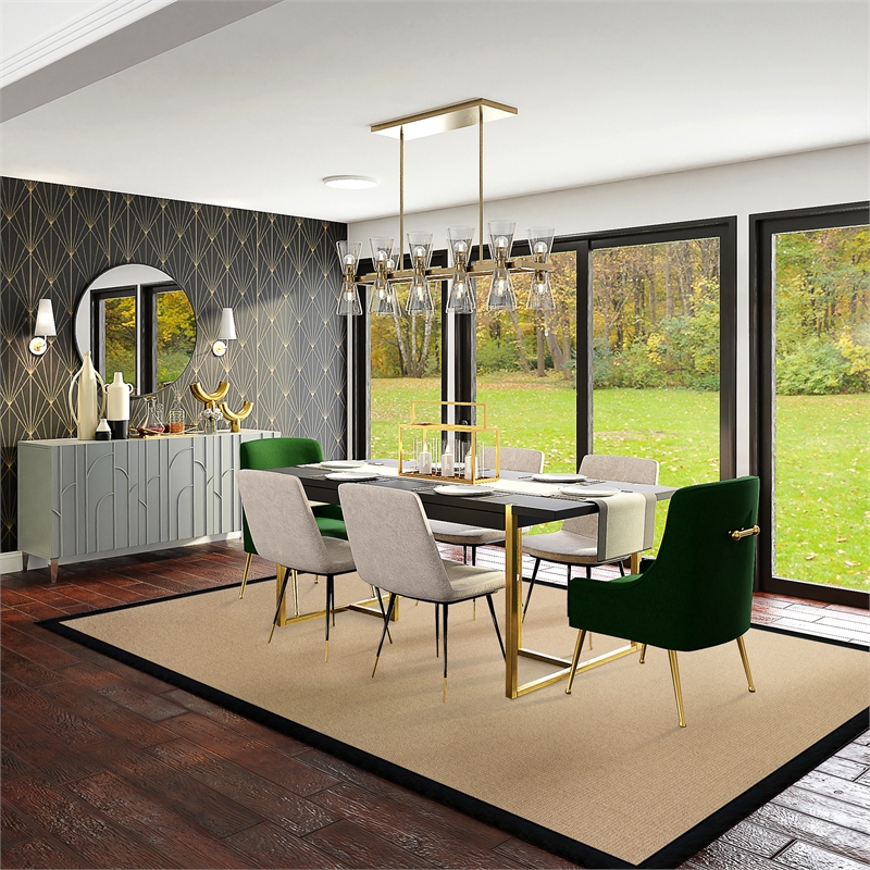 Linon Empire Machine Tufted Wool 8'x11' Rug in Natural and Black Leather