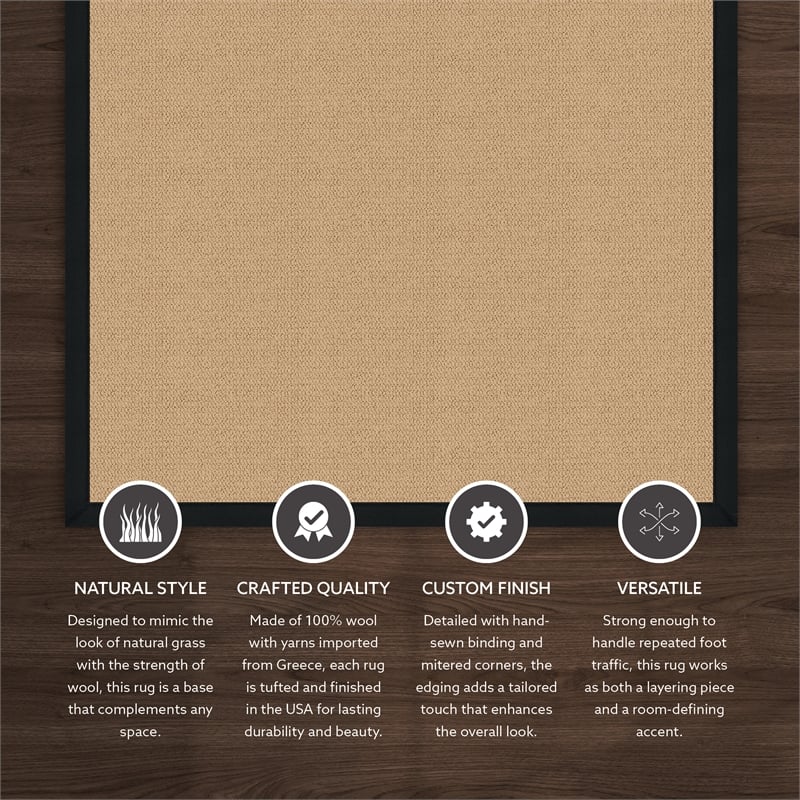 Linon Empire Machine Tufted Wool 8'x11' Rug in Sisal and Black