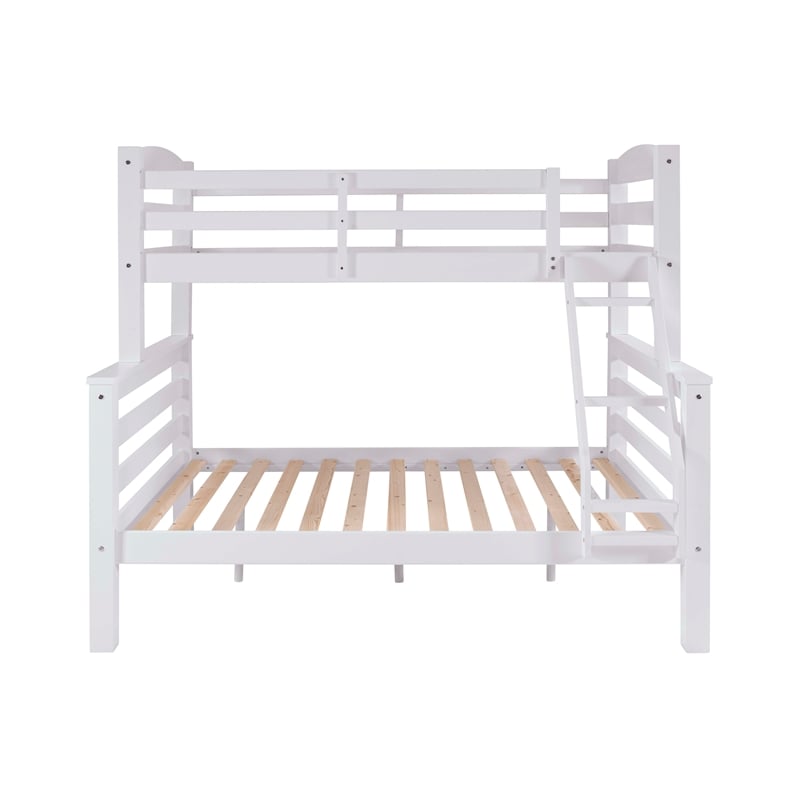 Linon Levi Solid Pine Wood Twin over Full Bunk Bed in Sleek White Finish