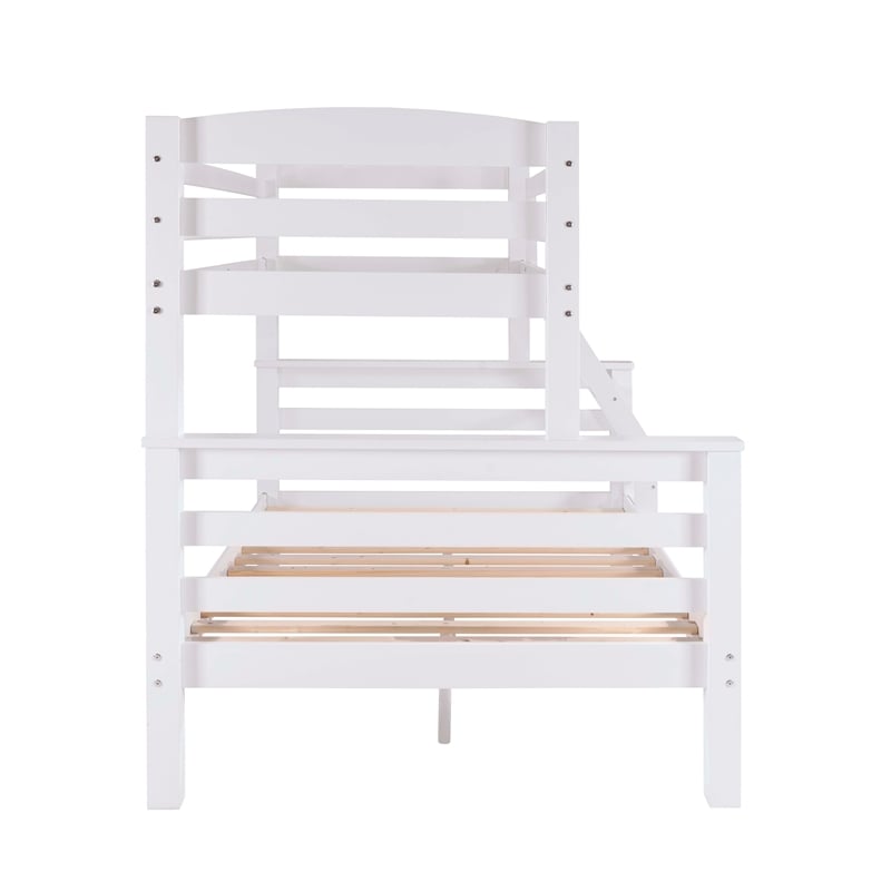Linon Levi Solid Pine Wood Twin over Full Bunk Bed in Sleek White Finish