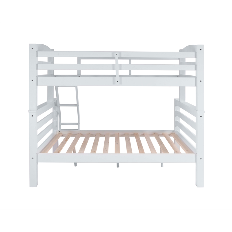 Linon Levi Solid Pine Wood Twin over Full Bunk Bed in Sleek White Finish