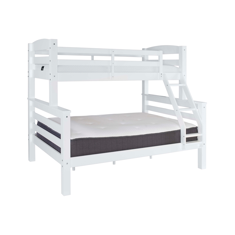 Linon Levi Solid Pine Wood Twin over Full Bunk Bed in Sleek White Finish