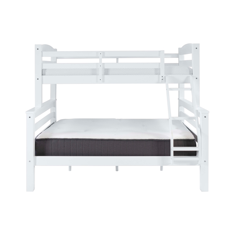 Linon Levi Solid Pine Wood Twin over Full Bunk Bed in Sleek White Finish